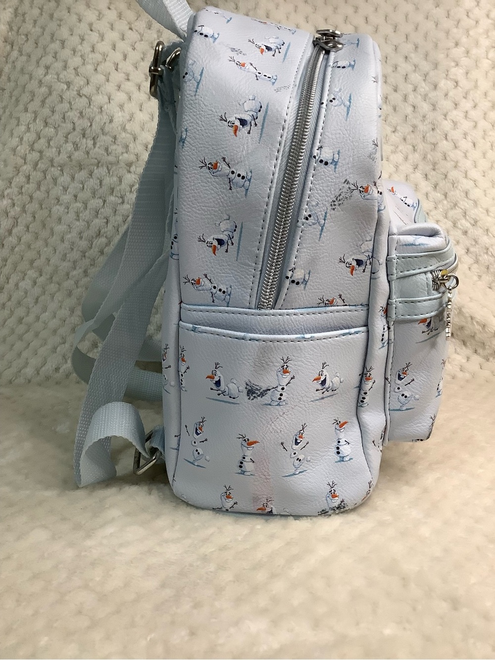 Disney Loungefly Light Blue Frozen Olaf Mini Backpack with Snowflake Charm - Picture 6 of 14